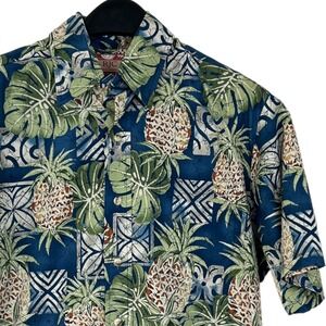 RJC Men's Medium Made in Hawaii USA 100% Cotton Pineapple Aloha Shirt Blue